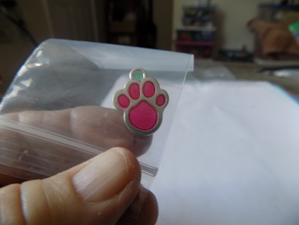 Hot pink enamel paw print charm