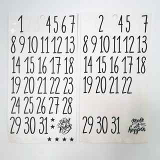 2 Sheets Black Numbers Calendar Planner Sticker Sheet 