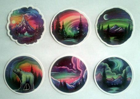 Six Northern Lights Vinyl Stickers #2