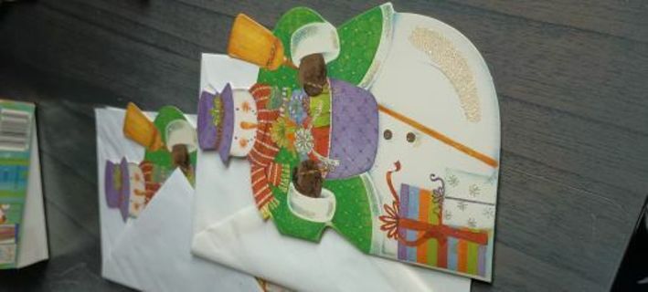 Set of 3 Snowman Shaped Christmas Cards with Envelopes