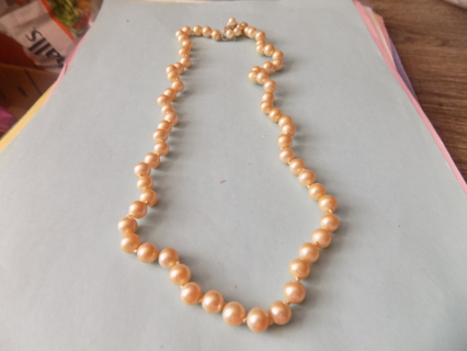 Vintge Pearl Necklace single strand with fancy catch of rhinestones & pearls, offset beads