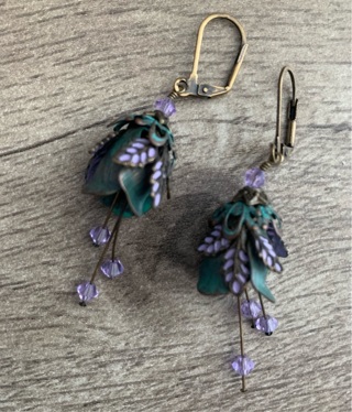 Purple & Green Dangle Earrings Preowned