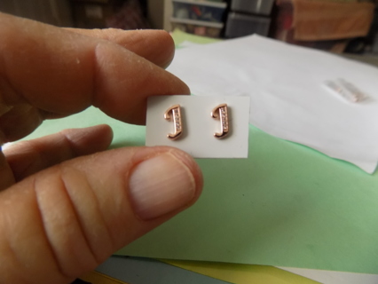 rose gold post earrings initial letter t with tiny rhinestones