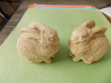 Vintage pair of white textured bunnies Snow Bnny Buff Made in USA mini candle holders