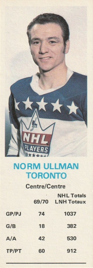 1970 Dad's Cookies Norm Ullman Maple Leafs HOF