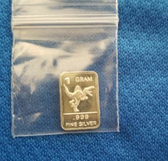 One gram .999 pure fine ☆Silver☆ collectable bar ~ Dinosaur ~