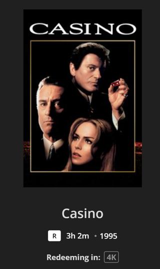 Casino MA VUDU 4K UHD Digital Movie Code