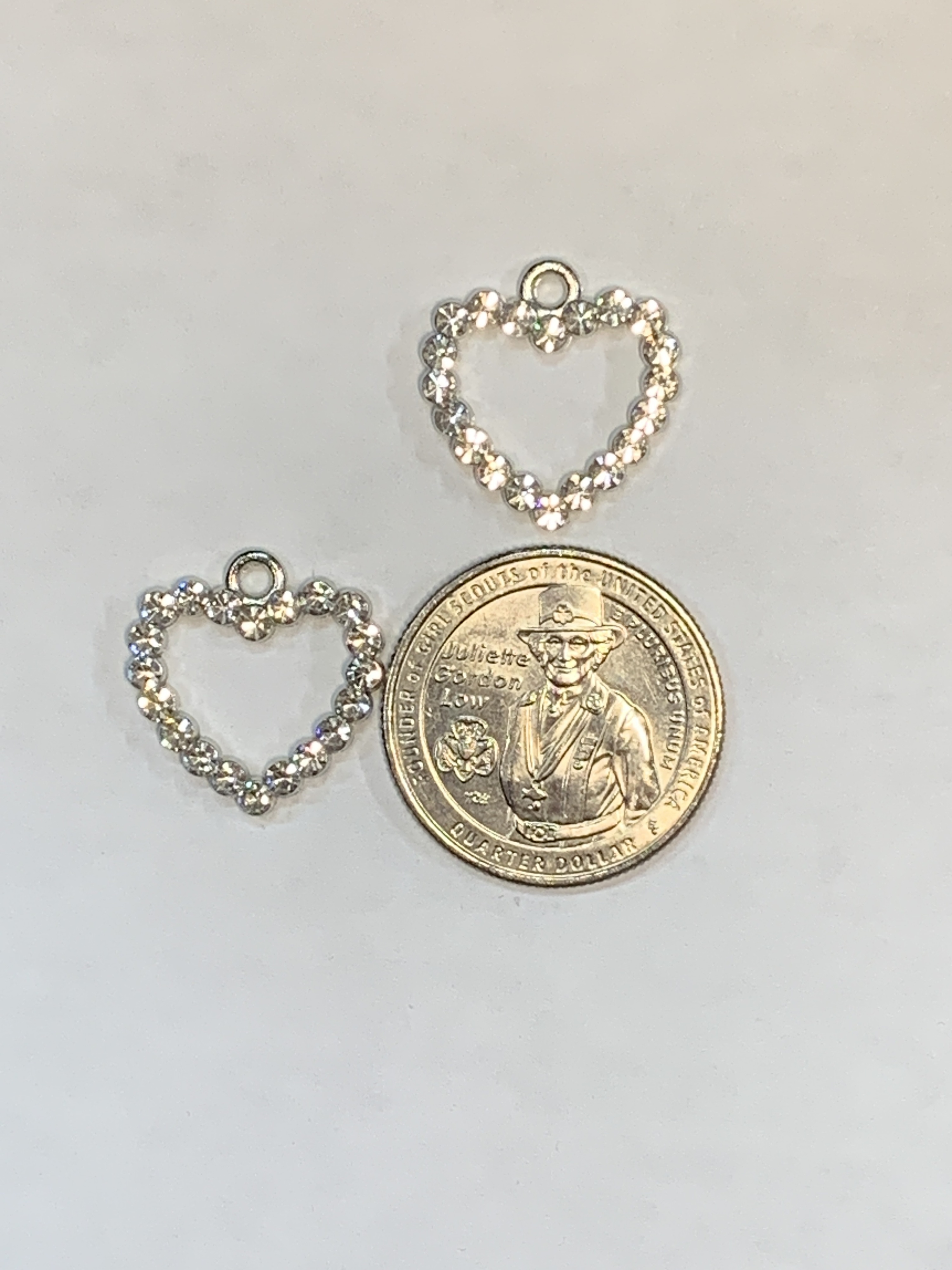 Free: HOLLOW HEART CHARMS~#24~CUBIC ZIRCONIAS~SET OF 2 CHARMS~FREE SHIPPING!