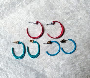 Vintage 80s Hoop Drop Enamel Metal Earring Lot