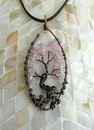 Rose Quartz Tree Of Life Pendant Necklace B-8