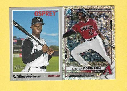 2021 Bowman Chrome Kristian Robinson MOJO + 2019 Topps Heritage Rookie Baseball Card