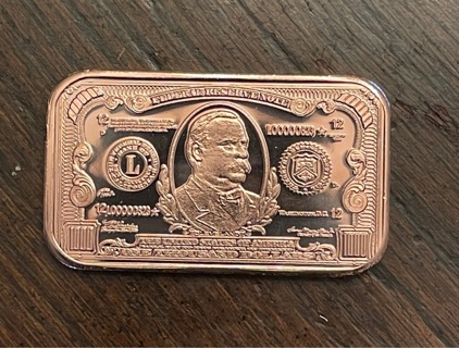 1 Oz Fine Copper Bar One Thousand Dollar Bill