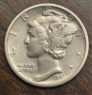 1941 P Silver Mercury Dime winged Liberty VF+ 90% Silver 