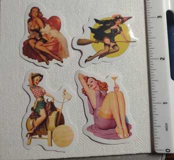 (4) Pin Up Girl Women Vinyl Stickers - Scrapbooking - Craft - Junk Journal
