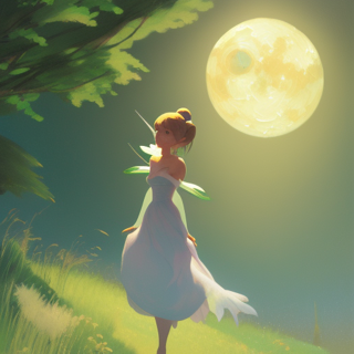 Listia Digital Collectible: Tinkerbell fairy in the light of a full moon