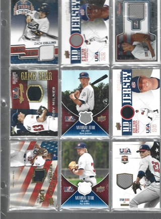 [A] NINE TEAM U.S.A RELIC BASEBALL CARDS