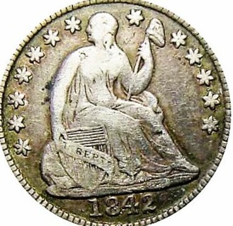 1842 P Half Dime, Without Arrows, Seated Liberty, Used, Sharp Date, Refundable, Insured,  