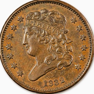 1832 Half Cent, Circulated, Slightest Wear,  Classic Head, Insured, Refundable,  Ships FREE