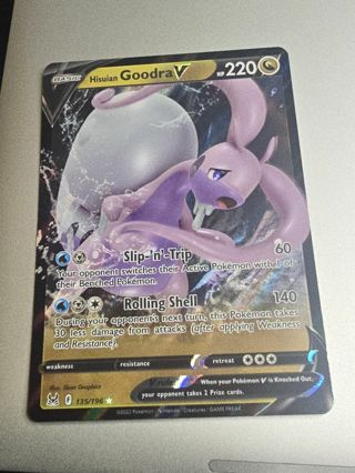 Pokemon Hisuian Goodra V 135/196 holo rare card