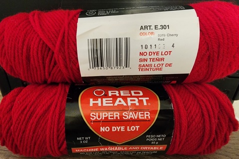 NEW - Red Heart Super Saver Yarn - "Cherry Red" - 2 skeins