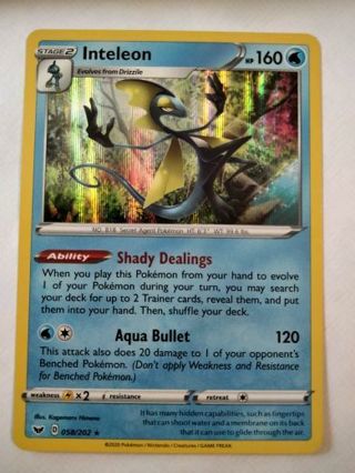 Inteleon 058/202 rare holo nm pokemon