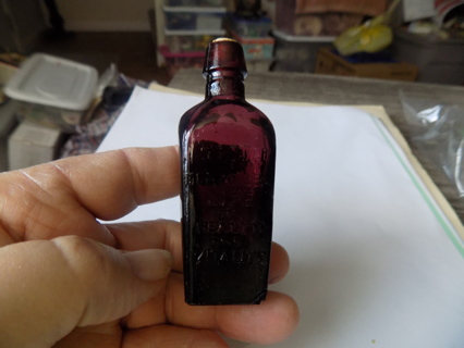 Wheaton Vintage Dark Purple sq bitters bottle Nectar of the Golden life of Heatth & Vitality 3 inch