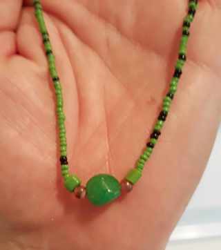 Green Beaded Necklace, 16"