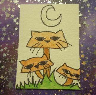 ACEO artist trading card mushroom kitties