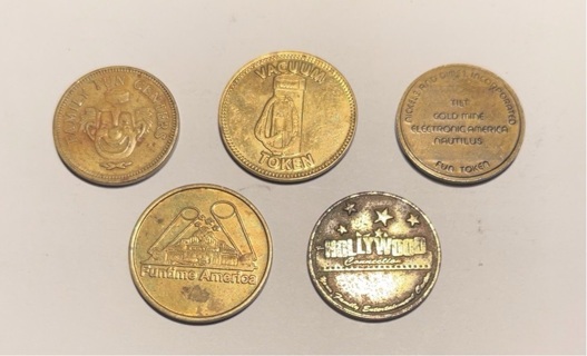 5 Different Vintage Quarter Sized Tokens 