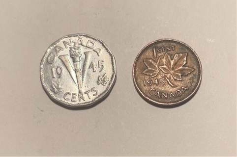 Pair of Vintage Wartime Victory Canadian Coins