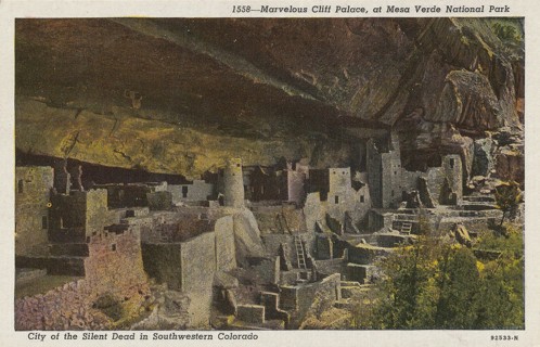 Vintage Unused Postcard: Linen: (i): Colorado: Cliff Palace, Mesa Verde National Park