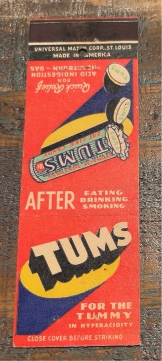 Vintage 1930’s Tums Matchbook Cover 