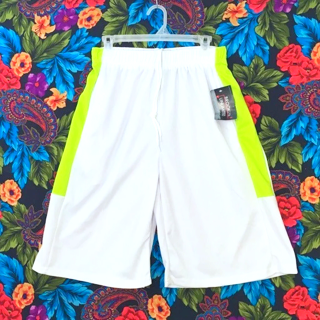 NEW Men's Basketball Shorts LARGE Elastic Waist Draw-String Pockets (White/Green) FREE SHIPPING