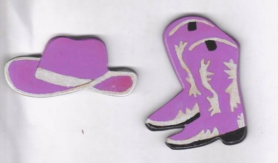 PURPLE WESTERN HAT AND BOOTS MAGNETS (PLEASE READ DESCRIPTION) 