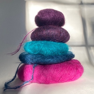 5 balls of mohair yarn - vintage! Jewel tones!