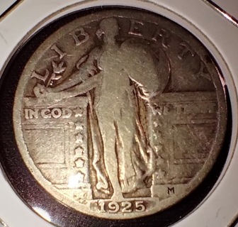 COIN QUARTER 1925 STANDING LIBERTY HEAD 90% SILVER AND 98 YEARS OLD TAKE A LOOK WOW.