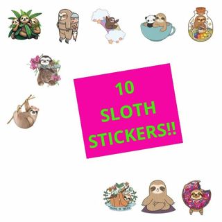 ➡️⭕(10) 1" CUTE SLOTH STICKERS!!⭕