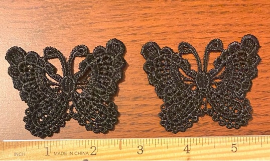 2 Sew On Black Butterfly Appliques