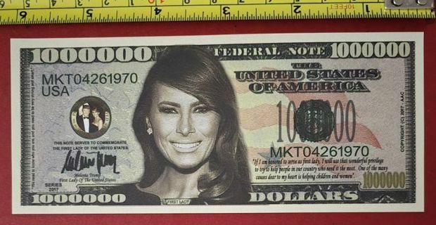 One Paper Novelty Dollar Melania on Frontand Trump Family on Back