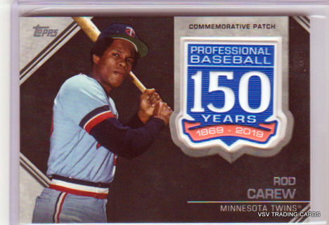 Rod Carew, 2019 Topps 150th Anniversary Patch Card #AMP-RC, Minnesota Twins