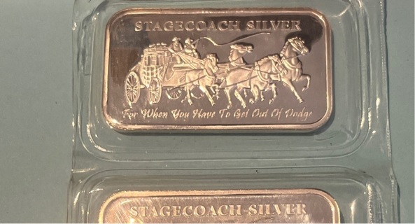High Premium ~ Stagecoach 1 oz Silver  .999 Fine Solid Silver Bar