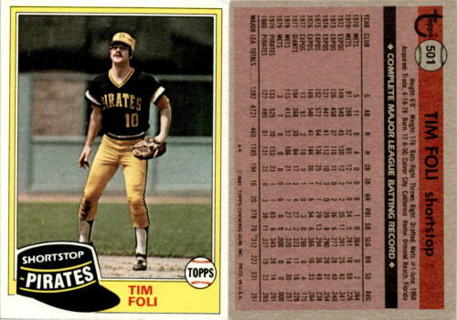 Tim Foli 1981 Topps Baseball 501 Pittsburgh Pirates