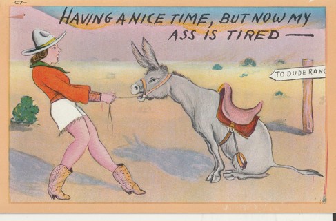 Vintage Unused Postcard: (gin) Comic: My Ass is Tired