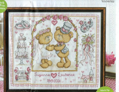 "BEARYIN LOVE" COUNTED CROSS STITCH WEDDING SAMPLER~TEDDY BEAR WEDDING~FREE SHIP