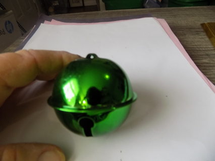 Large green metal jingle bell for making an ornament # 2 2 1/2 round