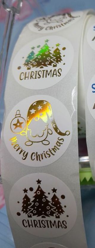 ➡️⛄ (4) 1" HOLOGRAPHIC GOLD FOIL GNOME CHRISTMAS STICKERS!⛄
