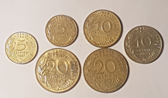 6 Coin France 5 10 20 Centimes 1967 1973 1979 1981 1987 1988