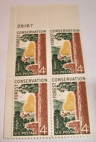 Scott #1122, Conservation Forest, Pane of 4 Useable 4¢ US Postage Stamps