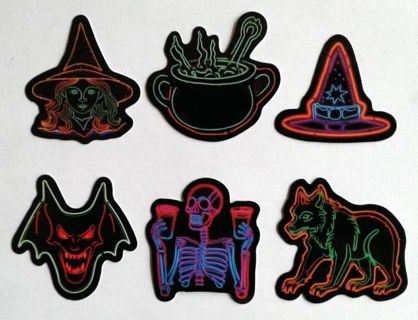 Six Horror Halloween Neon Vinyl Stickers