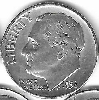 1956 Roosevelt Dime 90% Silver U.S. 10 Cent Coin